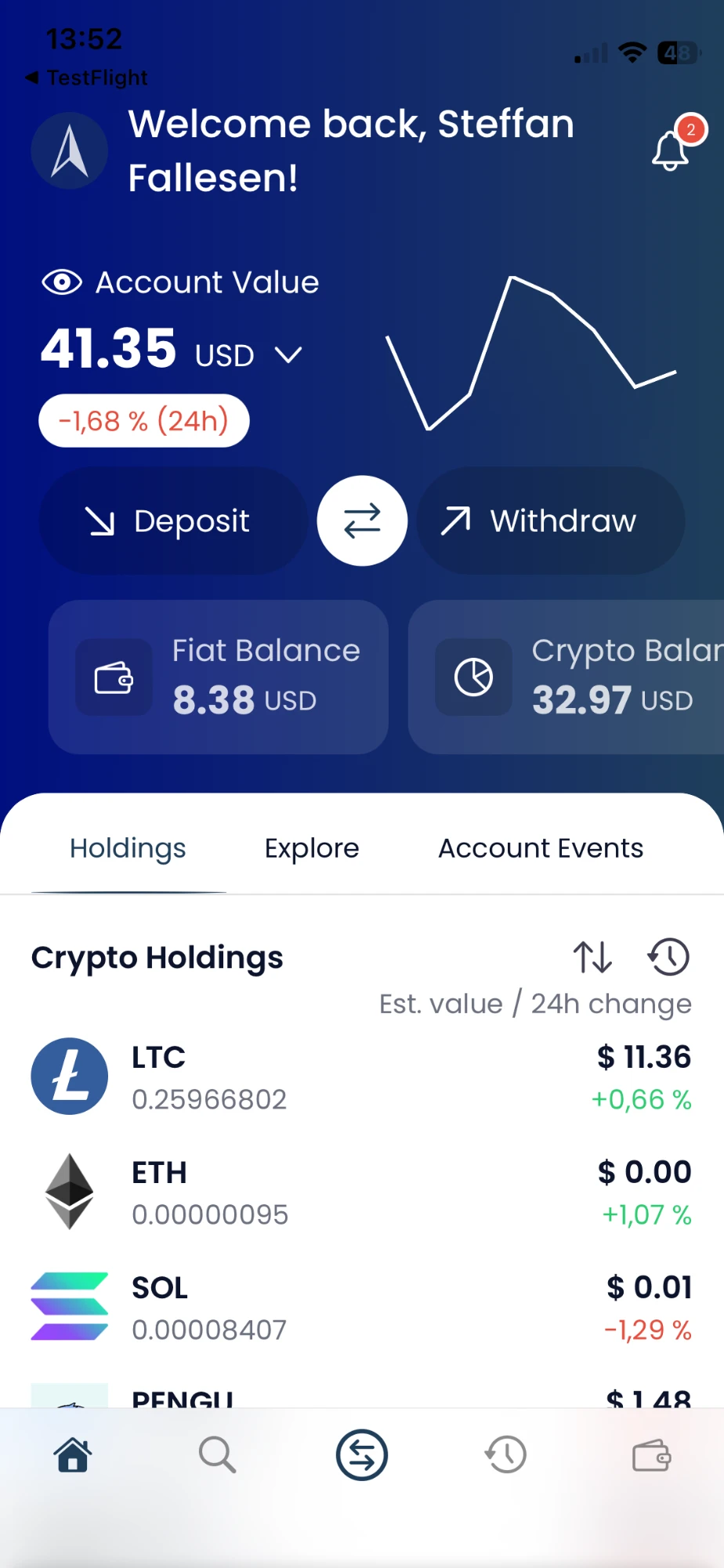 Northcrypto app — dashboard