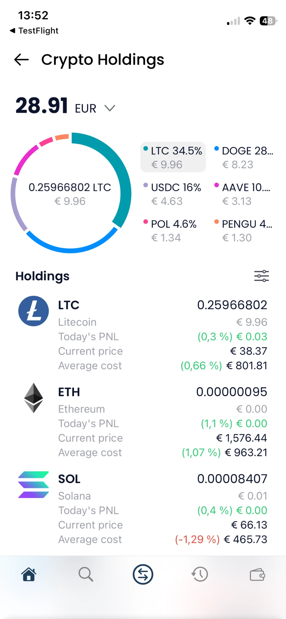 Northcrypto app — crypto holdings